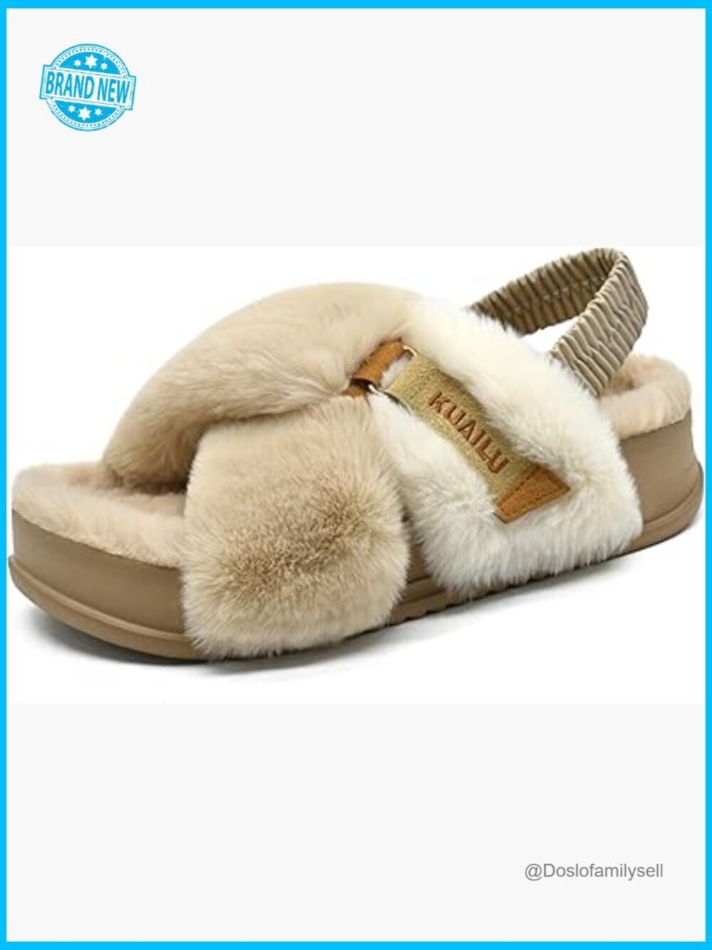 Womens Fuzzy Criss Cross Platform Slippers Arch Support Faux Fur Cozy House